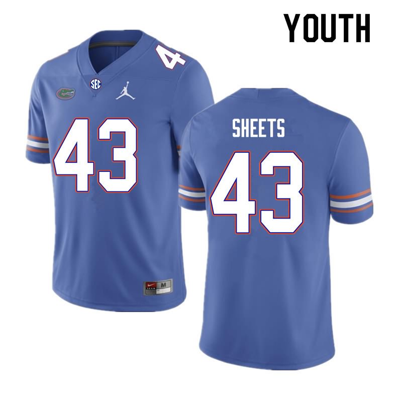 NCAA Florida Gators Jake Sheets Youth #43 Nike Royal Stitched Authentic College Football Jersey VTU4564SQ